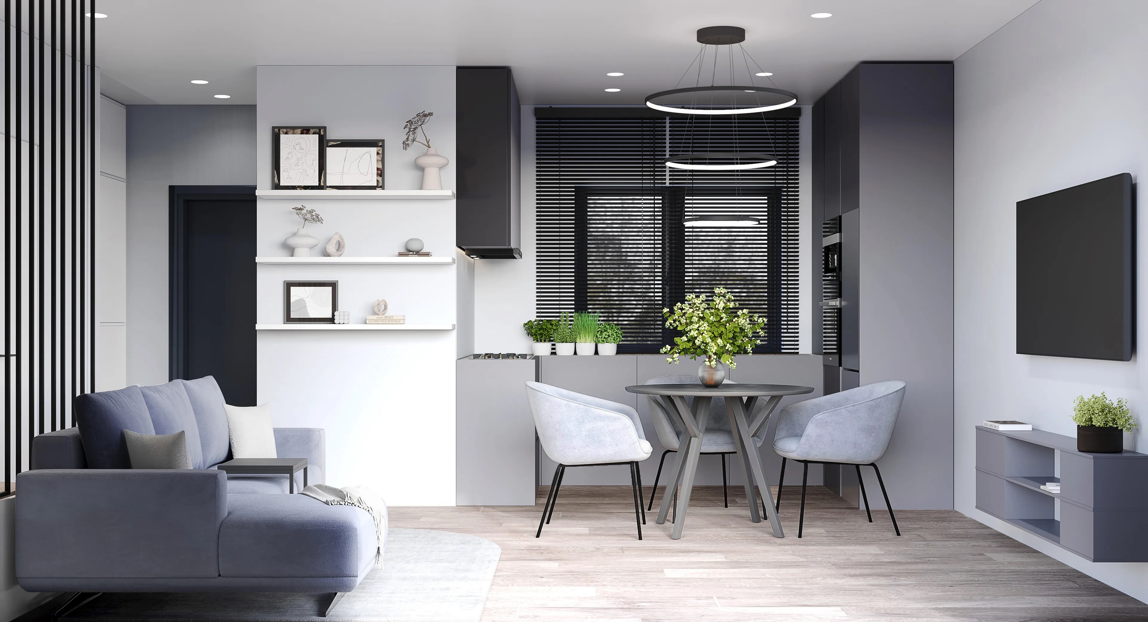 Salon z aneksem kuchennym